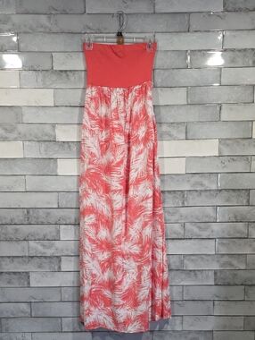Splendid Coral and White Strapless Palm-Print Maxi Dress Size X-Small
